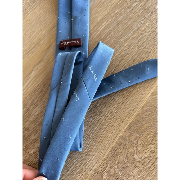 Vintage Oscar De La Renta Couture Men's Necktie Blue Silk Dotted Dress - Picture 4 of 4